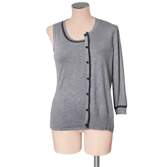 RED Gray Navy Scalloped Applique Twinset Cardigan Sweater Set M - Picture 2 of 2